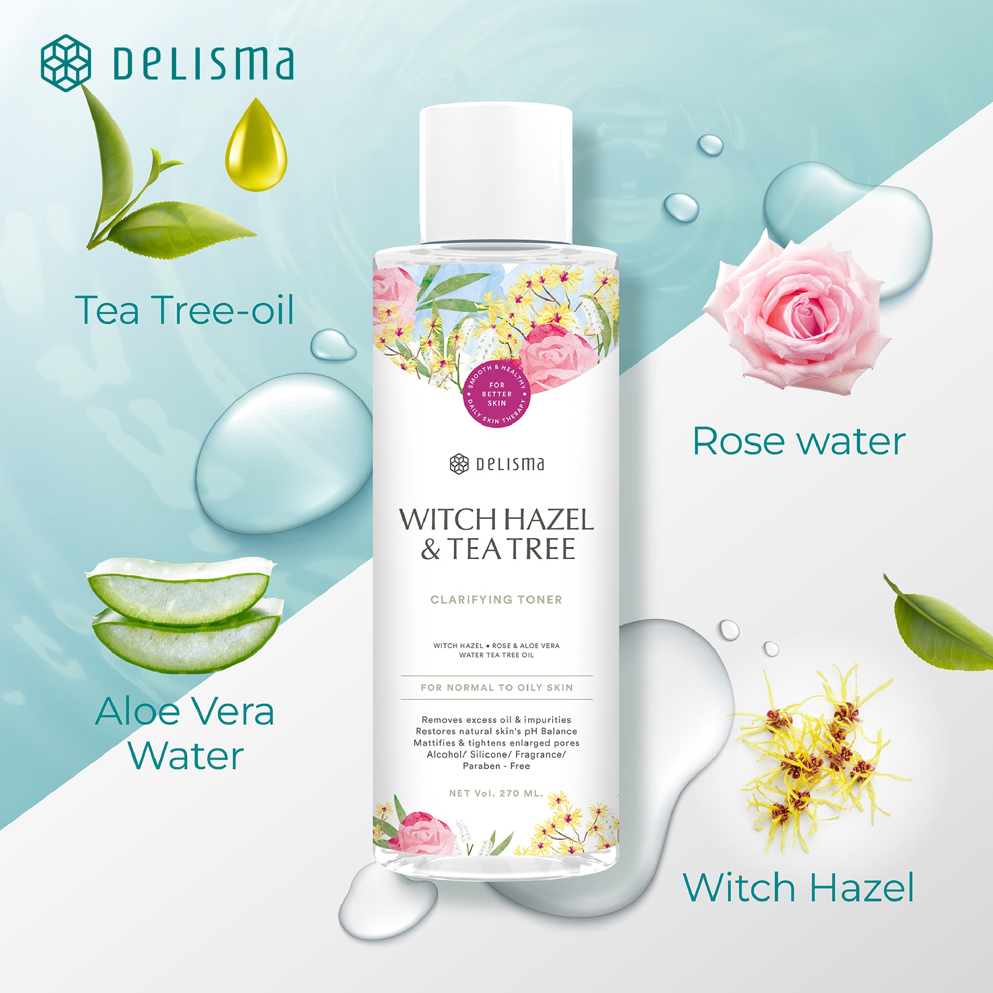Delisma - Witch Hazel & Tea Tree Clarifying Toner 270 ml