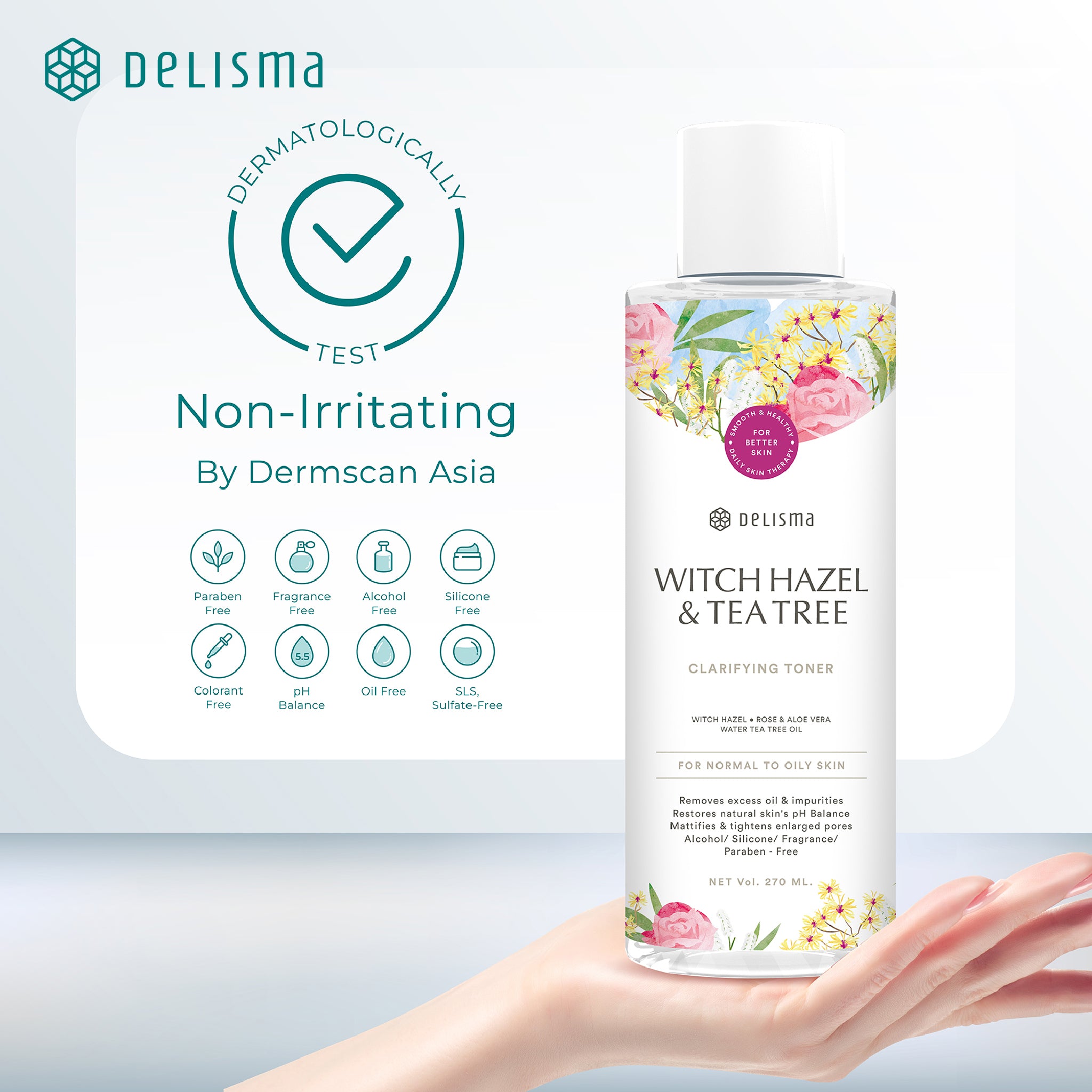 Delisma - Witch Hazel & Tea Tree Clarifying Toner 270 ml